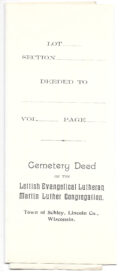 The cover of a deed for a plot in the Martin Lutheran Cemetery in Lincoln County.