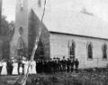 This image most likely was made the day in 1906 when the Latvian Lutheran church in Lincoln County was dedicated.